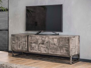 Meuble tv GRADO bois de manguier gris 3 portes
